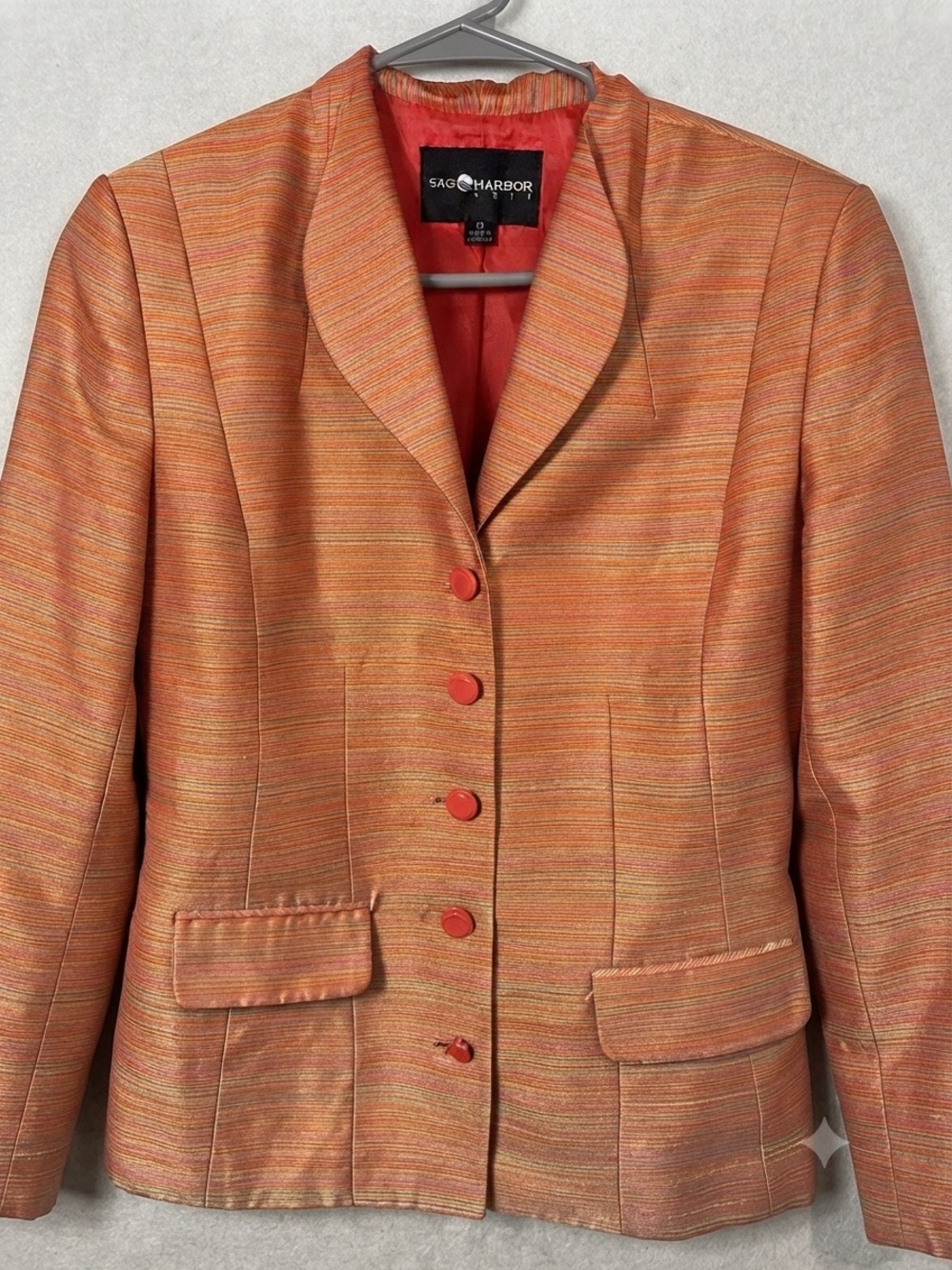 Sag Harbor Women's Orange Multi-Stripe Tailored Blazer